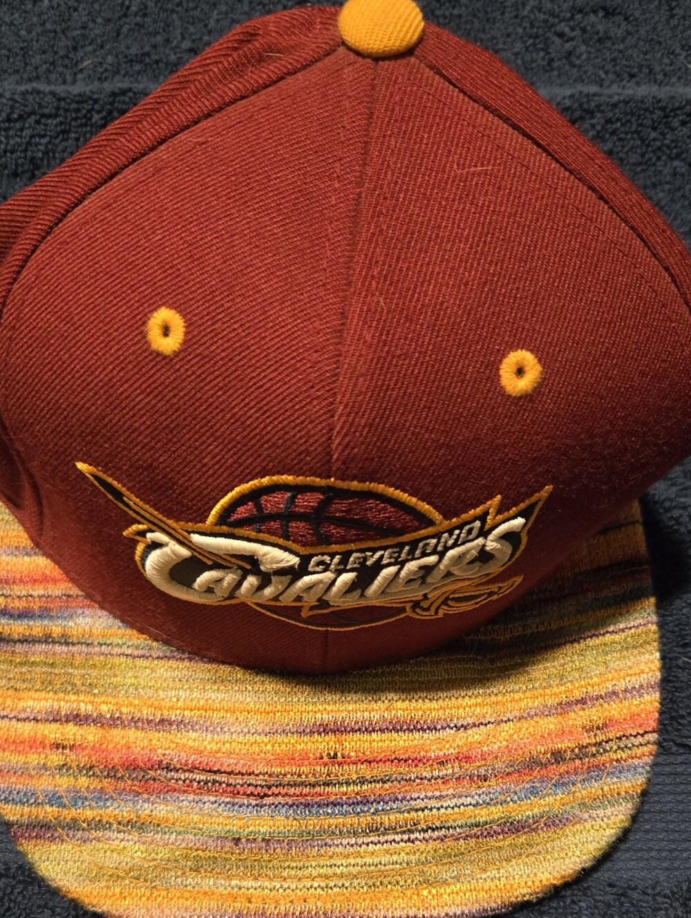 Cleveland Cavaliers Maroon and Gold Team Cap with Multicolor Brim